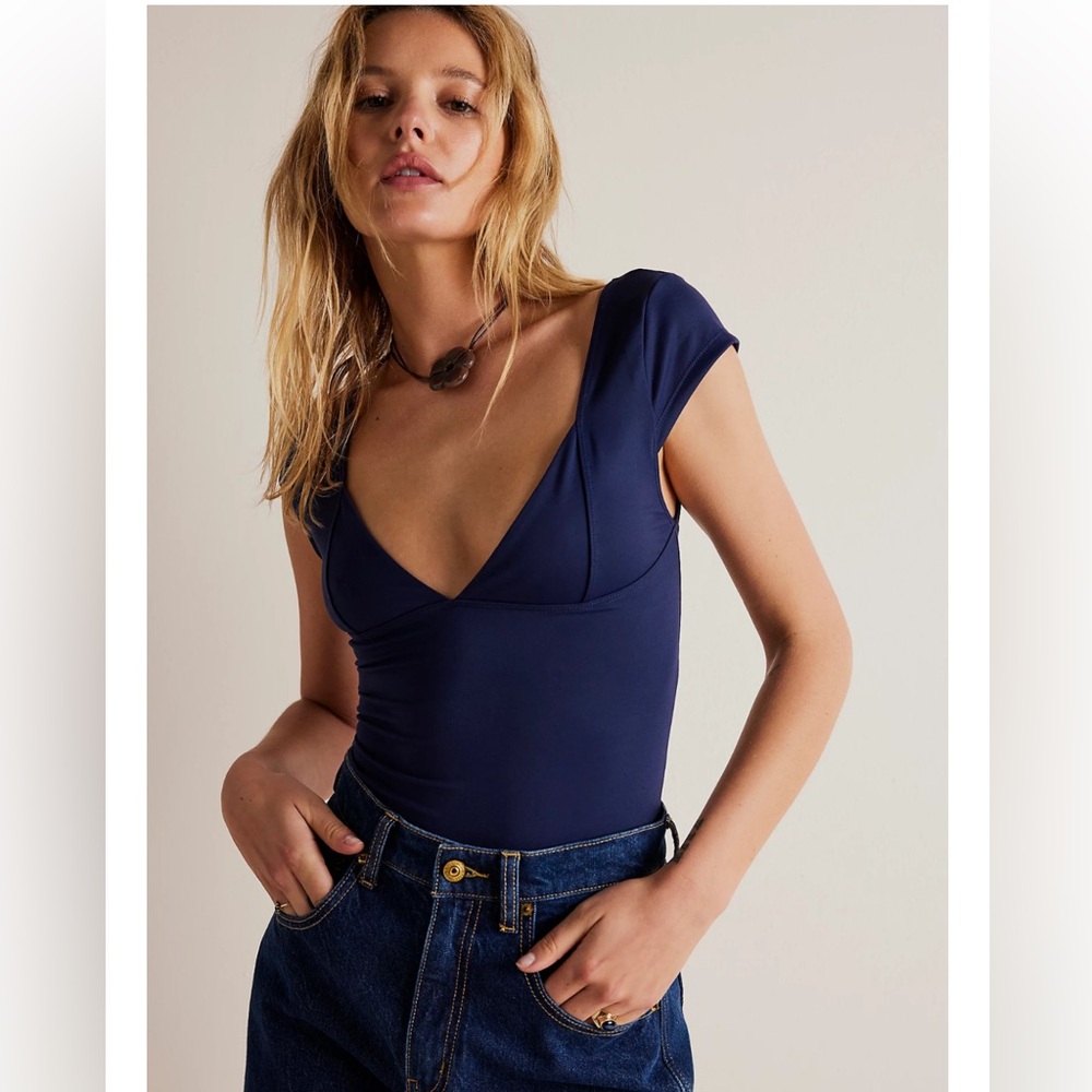 Free People duo corset cami top in navy blue M